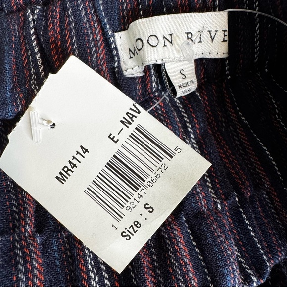 NWT Moon River Anthropologie Women's Cotton Striped Mini Dress Navy Blue Size S - Picture 8 of 11